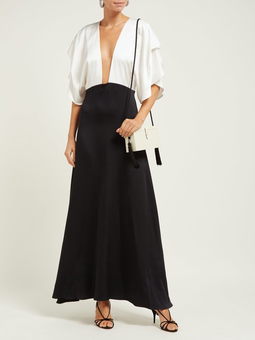 Dodo Bar Or Byon V-neck Satin Maxi Dress Black White - 70% Off Sale