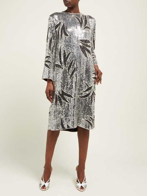 Dodo Bar Or Clara Floral Sequinned And Beaded Shift Dress Silver - 70% Off Sale