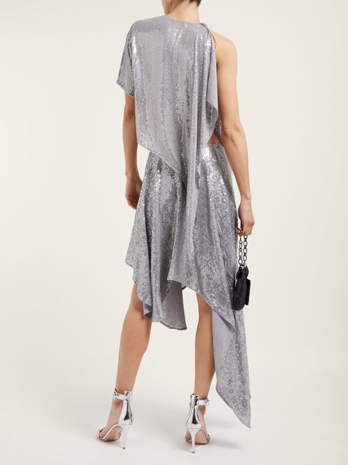 Ashish Sequinned Asymmetric Top Silver - 70% Off Sale