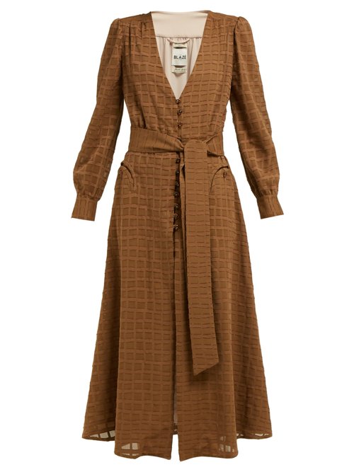 Blazé Milano – Sirocco Belted Cotton-blend Midi Dress Brown