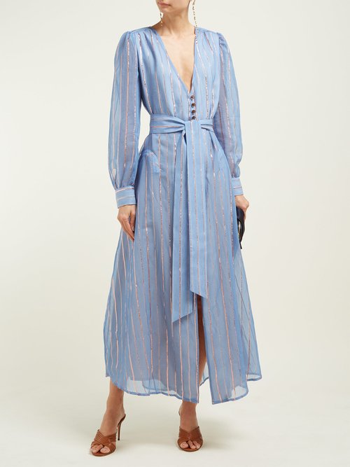 Blazé Milano Medusa Striped Cotton-blend Gauze Dress Blue Stripe - 70% Off Sale