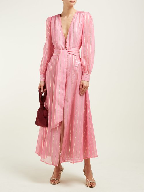 Blazé Milano Medusa Striped Cotton-blend Gauze Dress Pink Stripe - 70% Off Sale