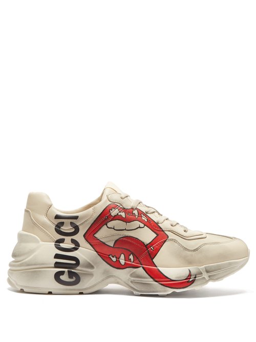 Gucci - Rhyton Mouth And Logo-print Leather Trainers Ivory