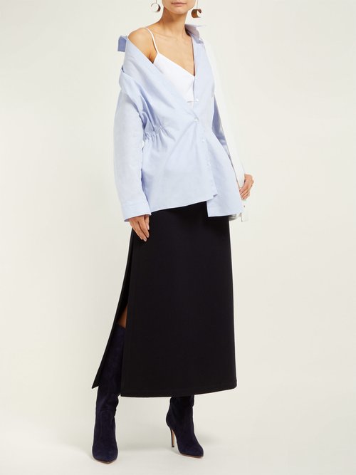 Palmer//harding Mask Asymmetric Cotton-piqué Shirt Light Blue – 70% Off Sale