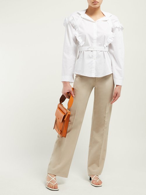 Palmer//harding Trap Ruffled Cotton-blend Shirt White - 70% Off Sale