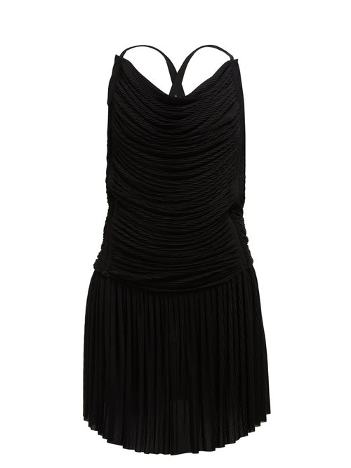 Atlein – Ruched Plissé Mini Dress Black