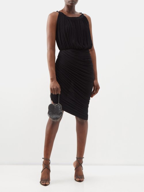 Buy Atlein Micro-pleated Draped Chiffon Midi Dress Black online - shop best Atlein clothing sales