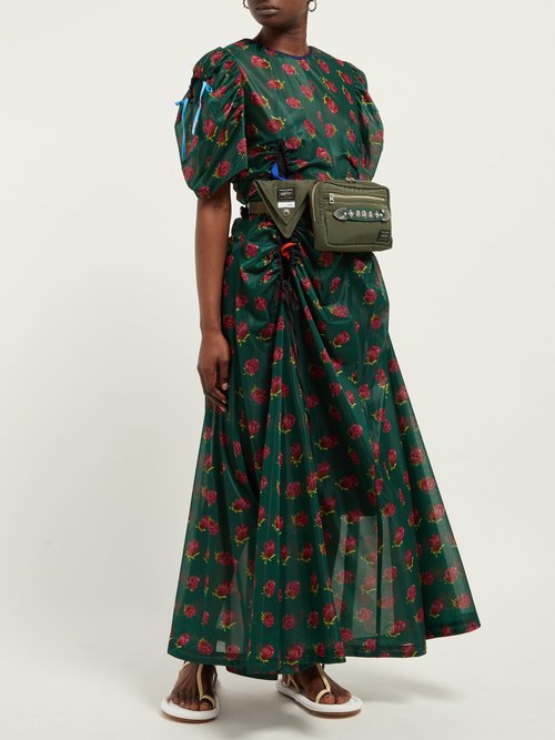 Buy Toga Floral-print Ruched Cut-out Maxi Dress Green Print online - shop best Toga clothing sales