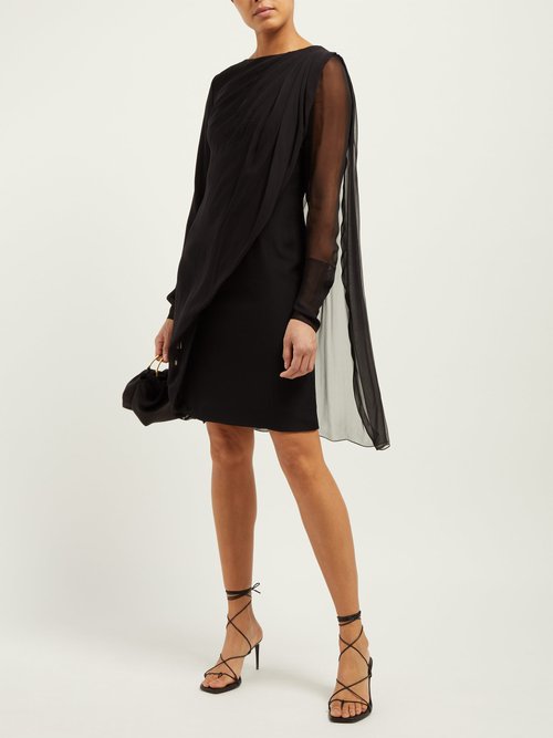 Lanvin Draped Overlay Silk-chiffon Dress Black - 70% Off Sale