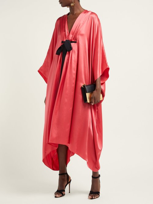 Andrew Gn Malovich Bow-embellished Silk-satin Kaftan Dress Pink - 70% Off Sale