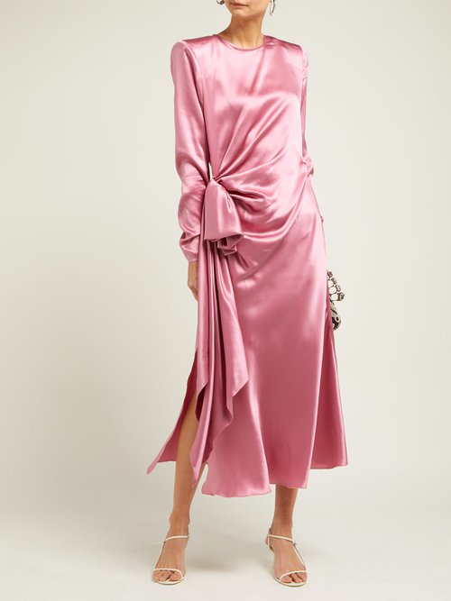 Alessandra Rich Gathered Silk-charmeuse Midi Dress Pink - 70% Off Sale