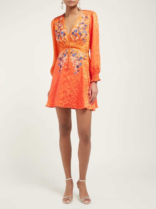 Saloni Eve Floral-jacquard Silk Mini Dress Orange Multi - 70% Off Sale
