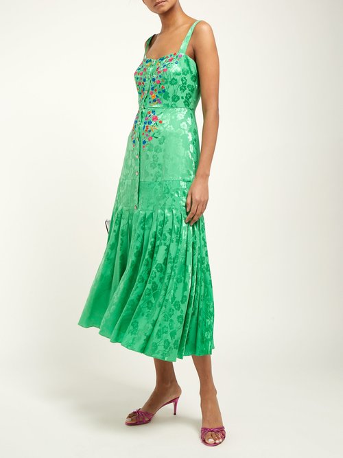 Saloni Karen Floral-jacquard Silk Midi Dress Green Multi - 70% Off Sale