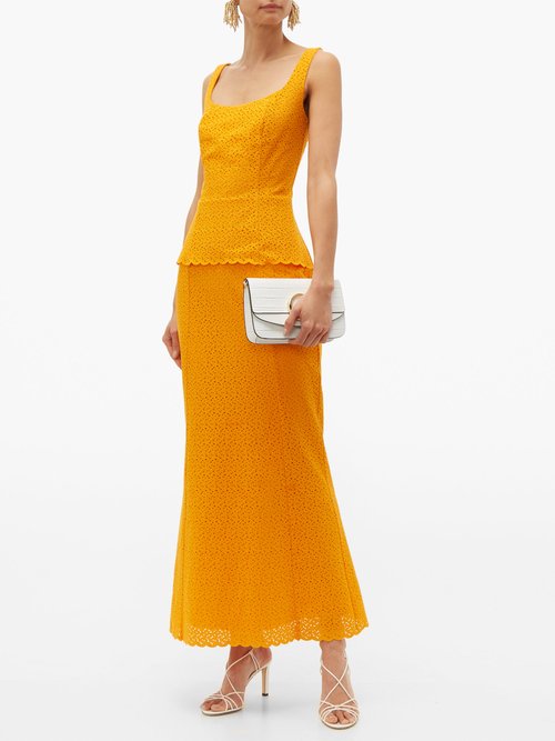 Rebecca De Ravenel Penelope Broderie-anglaise Cotton Maxi Dress Orange - 70% Off Sale
