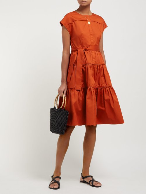 Love Binetti Simple Minds Tie-waist Tiered Cotton Dress Dark Orange - 70% Off Sale