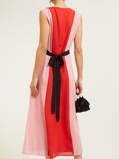 Cefinn Contrast-panel Tie-waist Voile Dress Pink Multi - 70% Off Sale