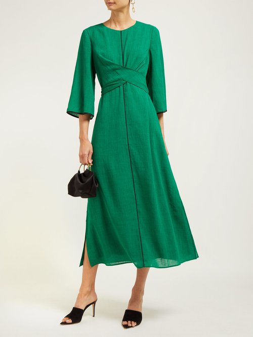 Cefinn Wrap-bodice Voile Midi Dress Green Multi - 70% Off Sale