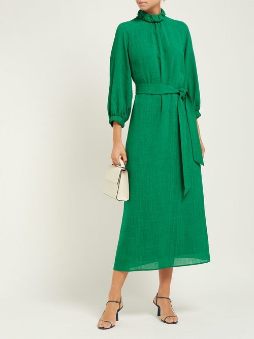 Cefinn Tie-waist High-neck Voile Midi Dress Green - 60% Off Sale