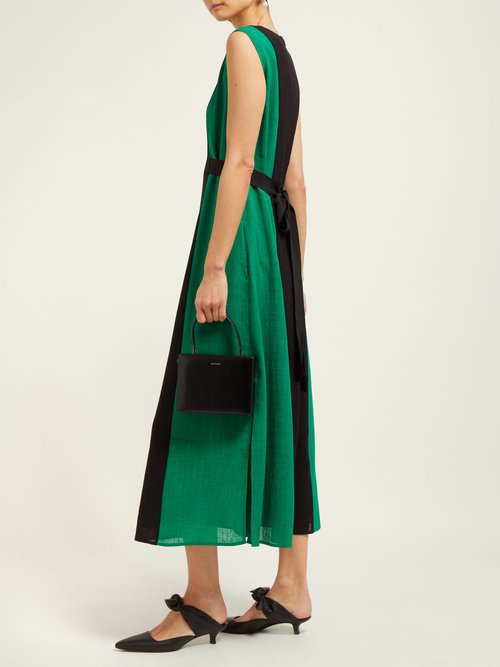 Cefinn Contrast-panel Tie-waist Voile Midi Dress Green Multi - 70% Off Sale