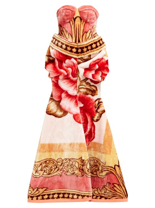 Marine Serre - Sweetheart-bodice Floral-print Fleece Gown Multi