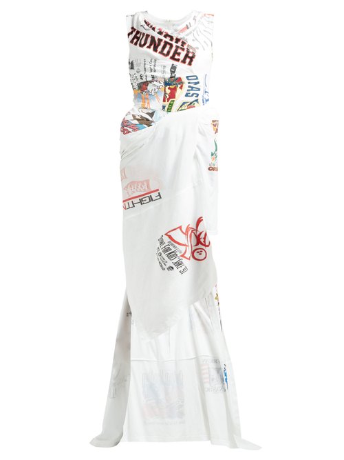 Marine Serre – Couture Asymmetric Patchwork Cotton Gown White Multi
