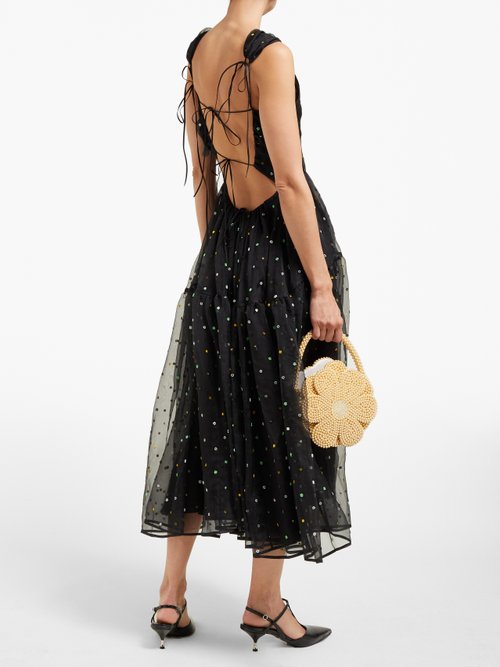 Cecilie Bahnsen Ruth Floral-beaded Silk-organza Midi Dress Black Multi - 70% Off Sale