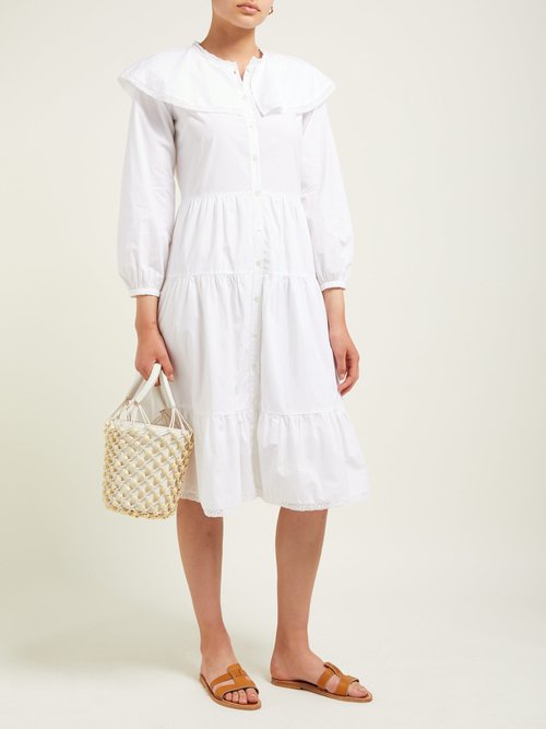 Sea Lace-trim Ruffled Cotton Dress White - 70% Off Sale