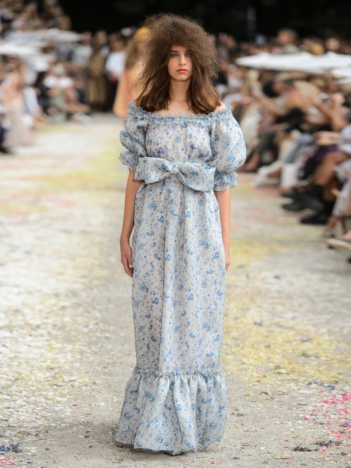 Luisa Beccaria Ruffled Floral-print Silk-gauze Gown Blue Print - 70% Off Sale