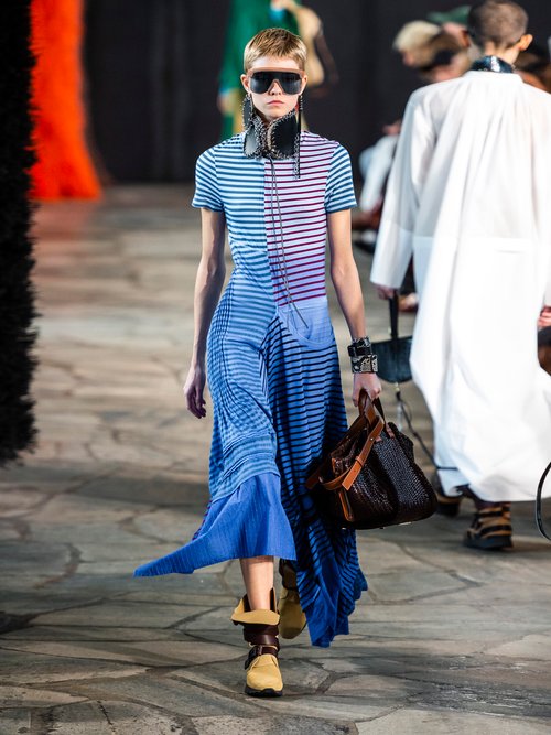 Loewe Asymmetric Tie-dye Stripe Cotton-blend Dress Blue Multi - 60% Off Sale