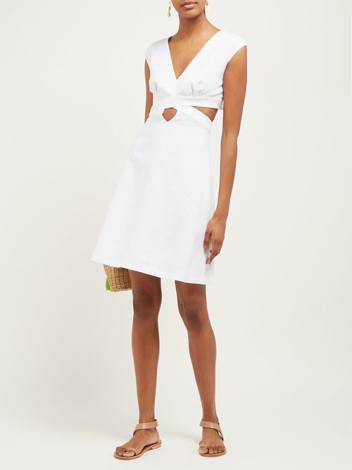 Ephemera Cut-out Front And Back Linen Mini Dress Ivory - 70% Off Sale
