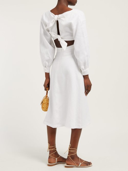 Buy Ephemera Cut-out Panel Linen Midi Dress Ivory online - shop best Ephemera clothing sales