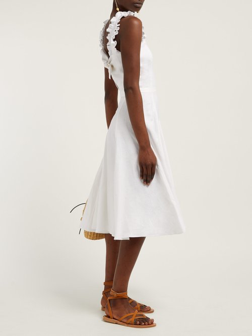 Ephemera Bloom Ruffled Linen Dress Ivory - 70% Off Sale