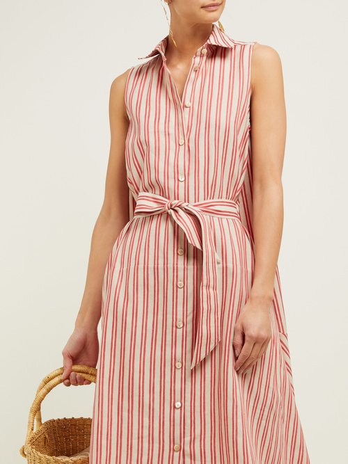 Palmer//harding Sedona Striped Cotton-blend Shirtdress Red Stripe - 70% Off Sale