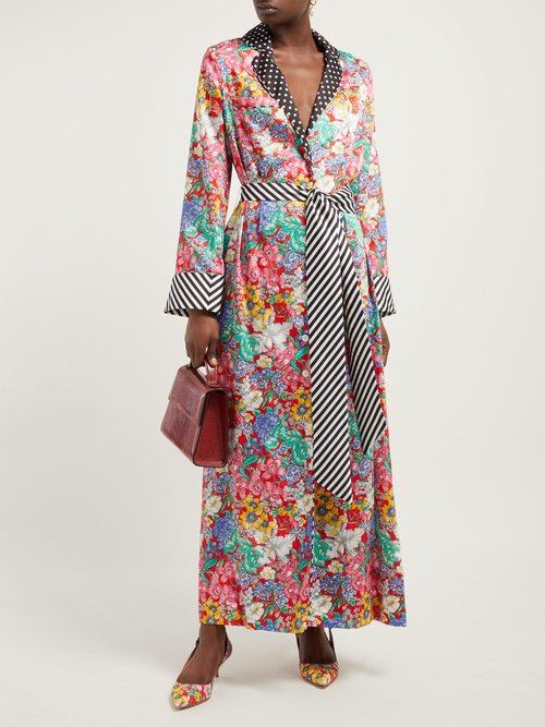 Racil X Aquazzura Amalfi Belted Floral-print Satin Dress Multi - 70% Off Sale
