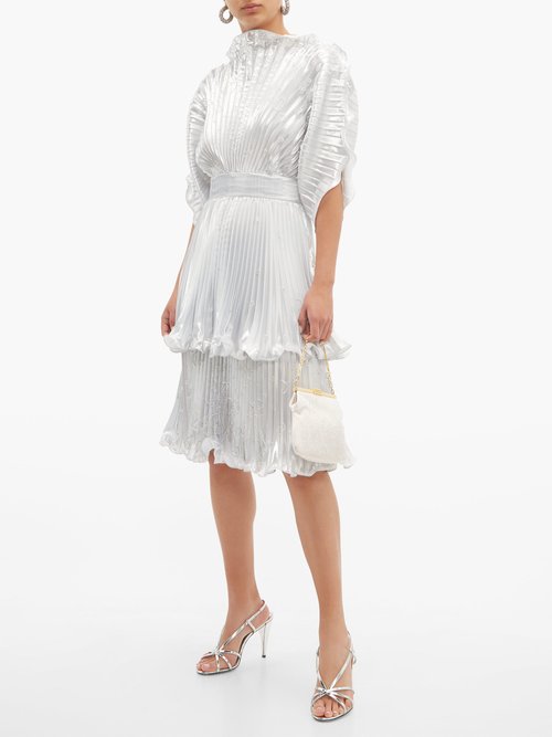 Zandra Rhodes Sunray-pleated Lamé Knee-length Dress Silver - 70% Off Sale