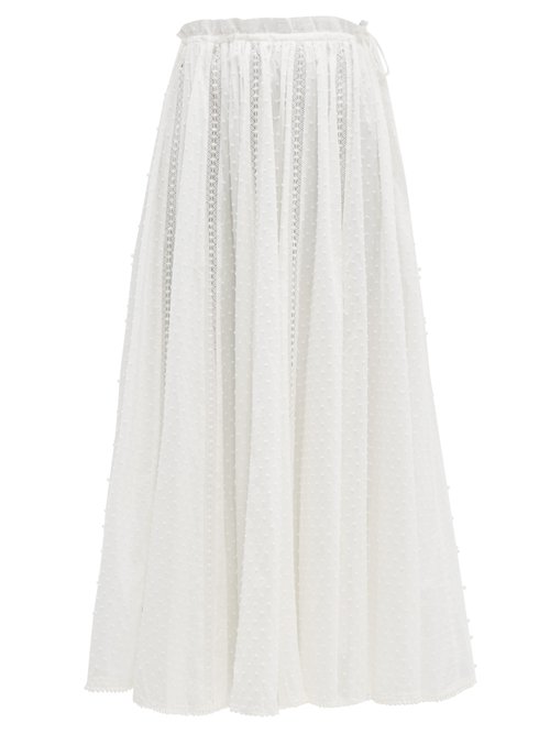 Zimmermann Suraya Lace Insert Swiss Dot Cotton Midi Skirt In White ...