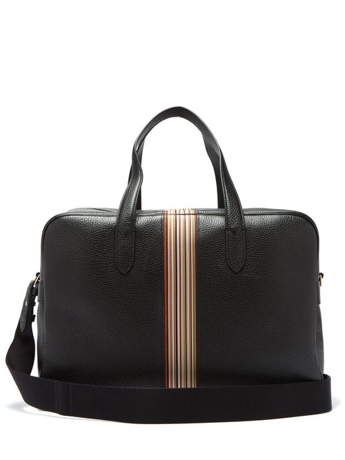 Paul Smith Signature Stripe Pebbled Leather Weekend Bag In Black | ModeSens