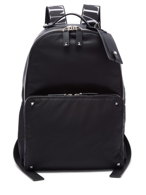 Valentino Rockstud Leather Trimmed Nylon Backpack In Black | ModeSens