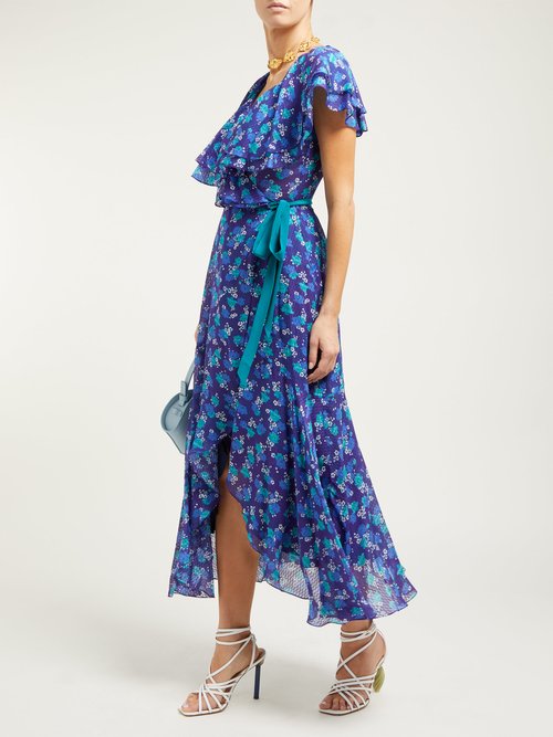 Beulah Ratna Floral-print Chiffon Wrap Dress Navy Multi - 70% Off Sale