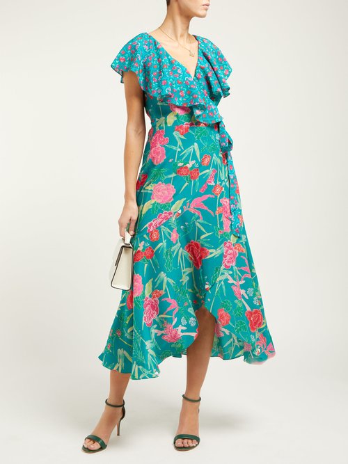 Beulah Ratna Floral-print Silk-crepe Wrap Dress Green Multi - 70% Off Sale