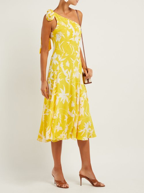 Beulah Bipasha Asymmetric Floral-print Silk Midi Dress Yellow Multi - 70% Off Sale