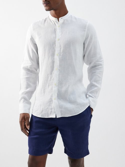 Frescobol Carioca - Stand-collar Linen Shirt - Mens - White