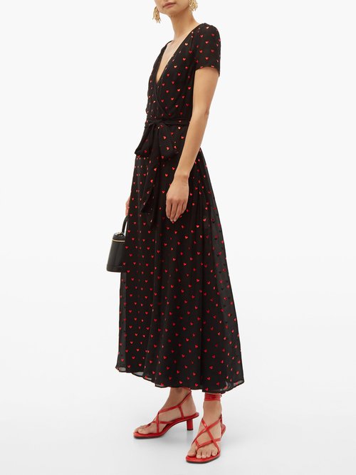REDValentino Heart-print Chiffon Dress Black Multi – 70% Off Sale