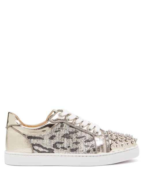 Christian Louboutin - Vieira Spike-embellished Tweed Trainers Silver