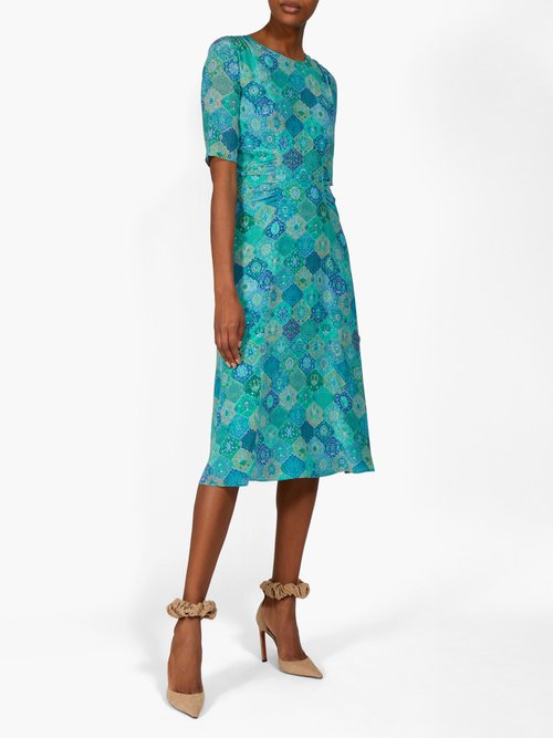 Buy Altuzarra Sylvia Tile-print Silk-crepe Dress Blue Print online - shop best Altuzarra clothing sales