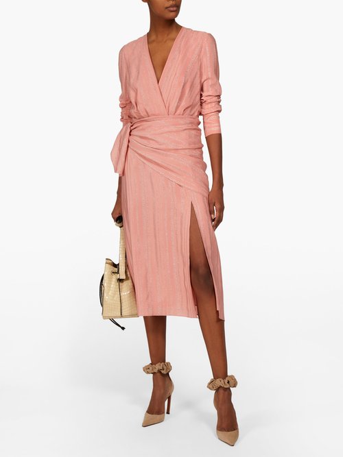 Altuzarra Sparks Lamé-striped Georgette Midi Dress Light Pink - 70% Off Sale