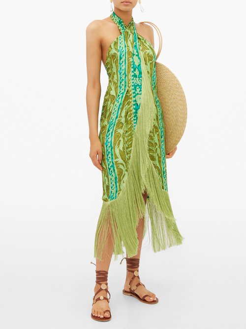 Cult Gaia Bianca Printed-silk Midi Dress Green - 70% Off Sale