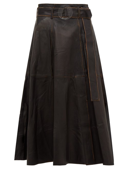 Golden Goose Akemi Belted A Line Leather Midi Skirt In Black | ModeSens