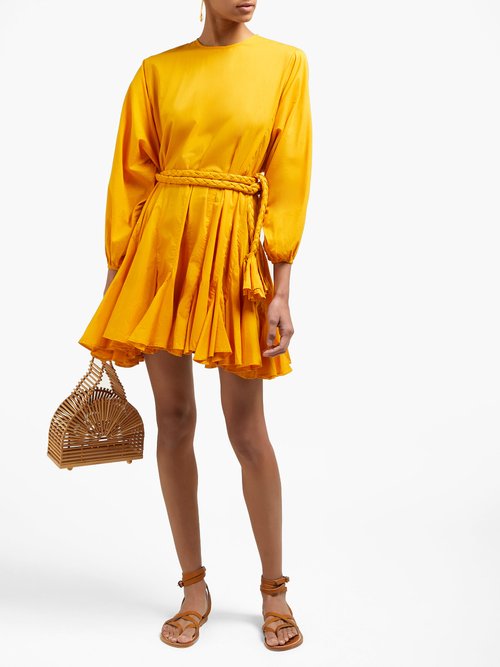 Rhode Ella Tie-waist Cotton-voile Mini Dress Yellow - 40% Off Sale