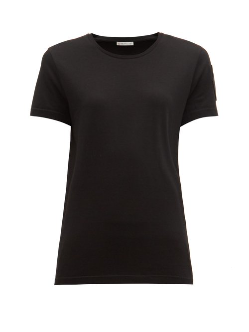 Moncler - Velvet-logo Appliqué Cotton-jersey T-shirt Black